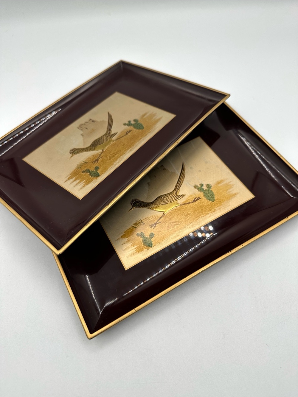 2 Otagiri Lacquerware Trays. Designed by Couroc Artist, Moira Wallace. 60s-70s - Picture 5 of 13